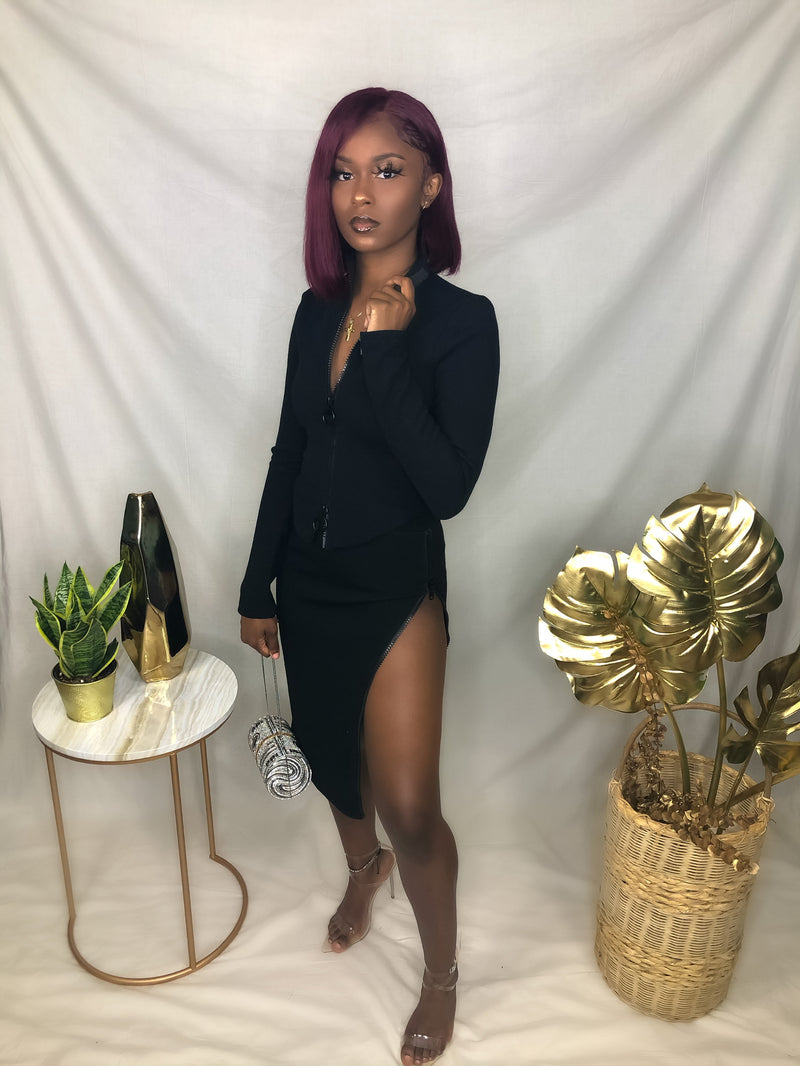 Zip Me Up Skirt Set - Black-hausofelysian.com