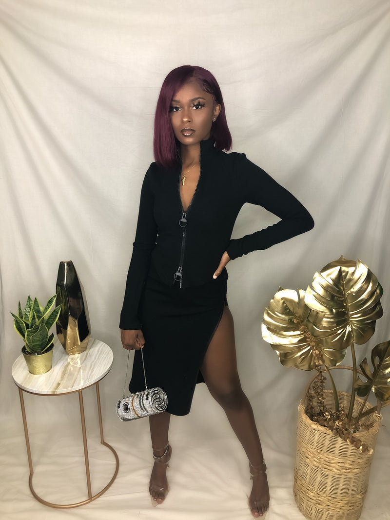 Zip Me Up Skirt Set - Black-hausofelysian.com